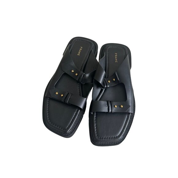 FRAME Black & Gold Leather Flats Sandals Size 40 / US 10 - Picture 4 of 8